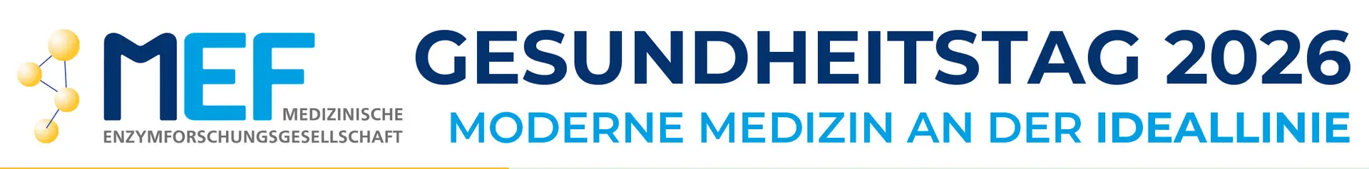 Logo der MEF Medizinische Einzelforschungsgesellschaft mit dem Text „Gesundheitstag 2026“ und dem Slogan „Moderne Medizin an der Ideallinie“ auf weißem Hintergrund.